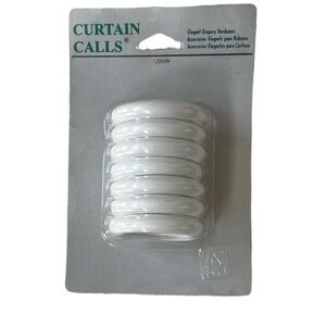 New 7 wood painted white drapery rings with hooks.